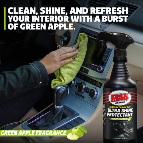 MA5X Ultra Shine Protectant - UV Resistant - Car Interior Protectant - Multi-Surface Cleaner with Green Apple Scent (Pack of 4, 32oz Bottle)