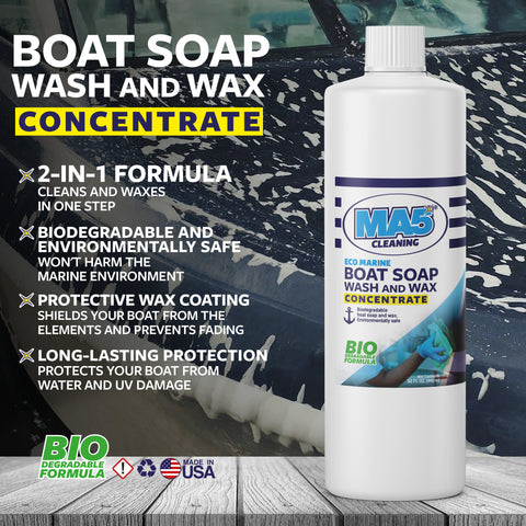 Boat Soap Wash and Wax | Biodegradable and Concentrated Formula | Heavy Duty and Fast Acting Boat Cleaner | 32oz Bottle | Pack of 1