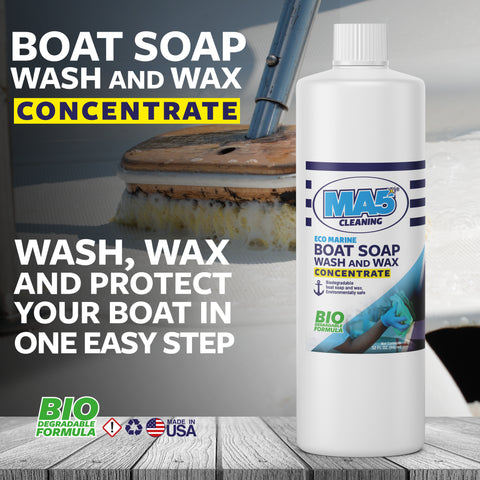 Boat Soap Wash and Wax | Biodegradable and Concentrated Formula | Heavy Duty and Fast Acting Boat Cleaner | 32oz Bottle | Pack of 2