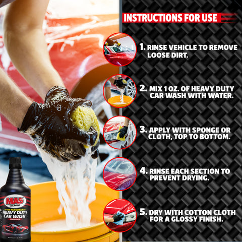 MA5X Heavy Duty Car Wash Soap – Concentrated, Streak-Free – High Foam, pH Balanced (Pack of 4, 32oz Bottle)